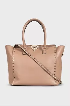 Бежевая кожаная сумка Rockstud