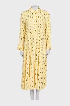 Yellow loose dress with floral print