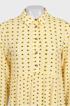 Yellow loose dress with floral print