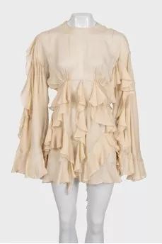 Beige sheer dress with ruffles