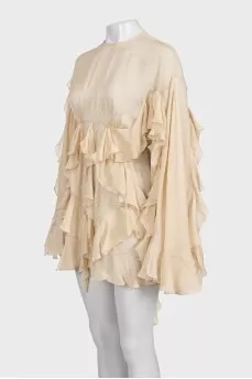 Beige sheer dress with ruffles