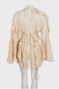 Beige sheer dress with ruffles