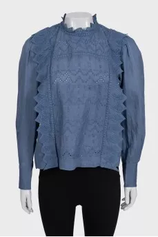 Blue perforated shirt with tag