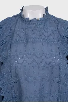 Blue perforated shirt with tag