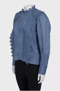 Blue perforated shirt with tag