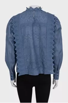 Blue perforated shirt with tag
