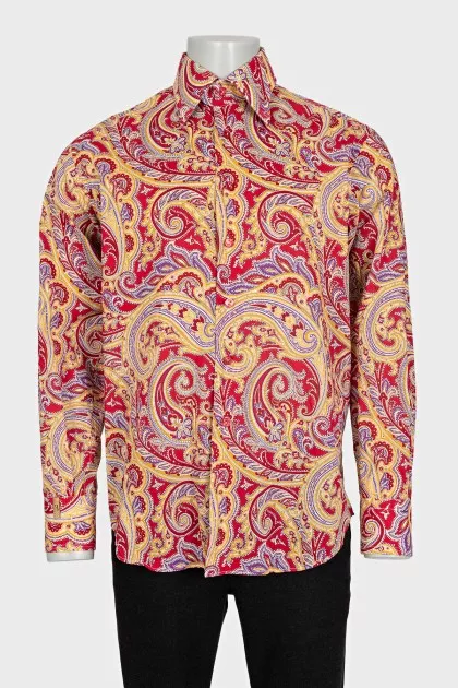 Men's red paisley print shirt