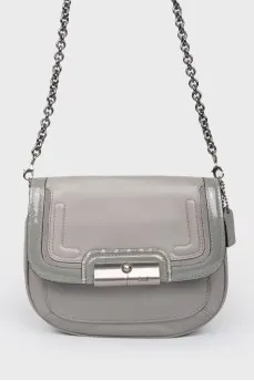Gray handbag with varnished inserts