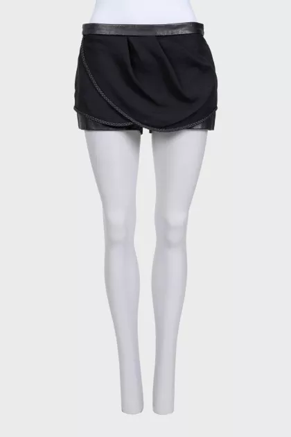 Black shorts with leather inserts