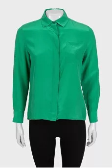 Green silk button-down shirt
