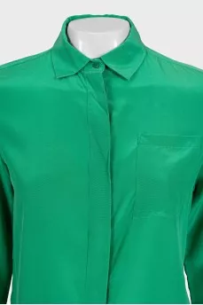Green silk button-down shirt