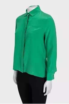 Green silk button-down shirt