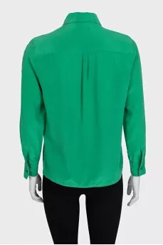 Green silk button-down shirt