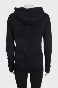 Black hoodie with logo on the back