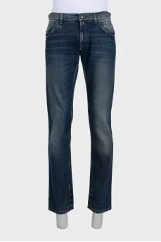 Men's straight-leg jeans with a distressed effect