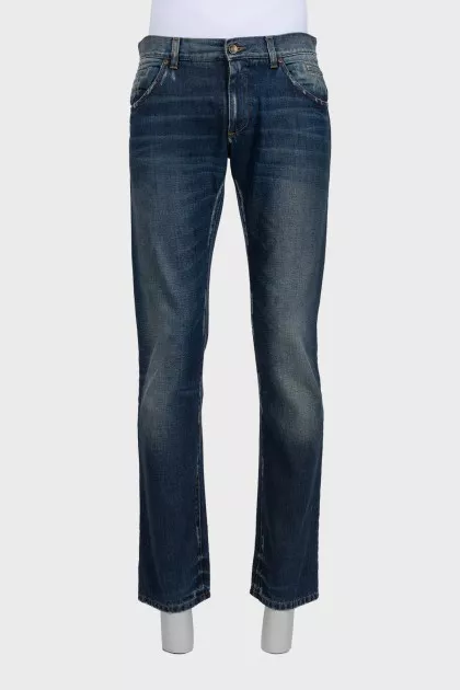 Men's straight-leg jeans with a distressed effect