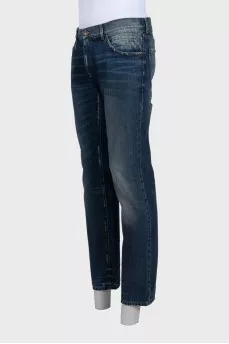 Men's straight-leg jeans with a distressed effect