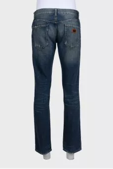 Men's straight-leg jeans with a distressed effect