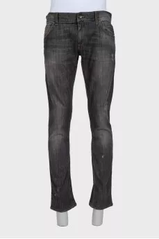 Men's gray distressed jeans