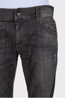 Men's gray distressed jeans