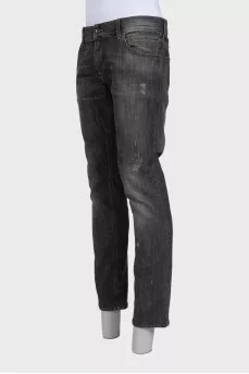 Men's gray distressed jeans
