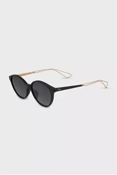 Black browline sunglasses with gold temples