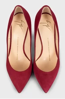 Red suede high heels