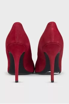 Red suede high heels