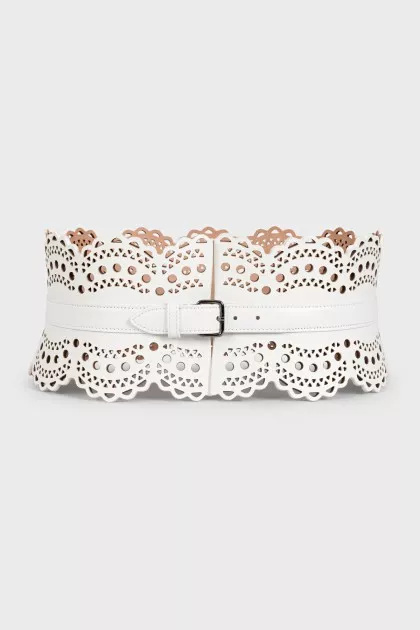 Wide leather belt with perforations