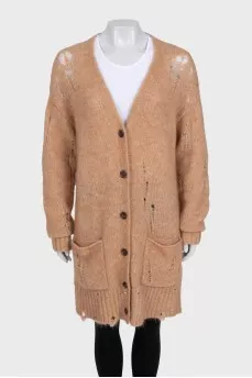 Knitted cardigan with long pile