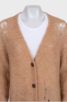 Knitted cardigan with long pile