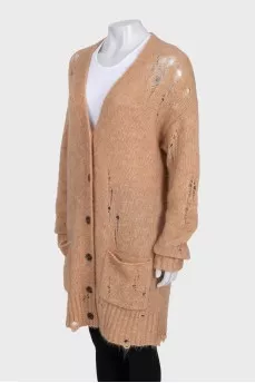 Knitted cardigan with long pile