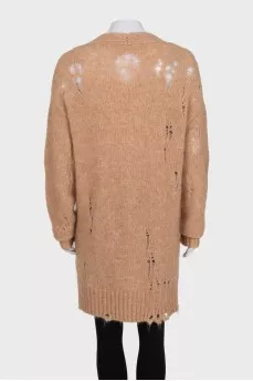 Knitted cardigan with long pile
