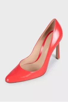 Orange leather stiletto heels