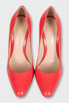 Orange leather stiletto heels