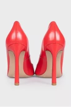 Orange leather stiletto heels