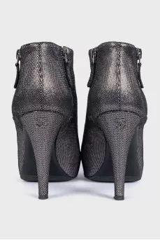 Shiny suede stiletto ankle boots
