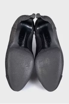 Shiny suede stiletto ankle boots