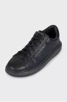 Men's black leather sneakers with embossing