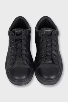 Men's black leather sneakers with embossing