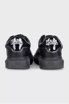 Men's black leather sneakers with embossing