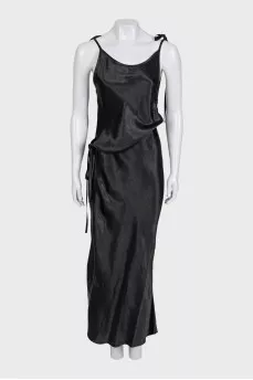 Black satin dress with ties
