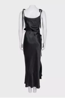 Black satin dress with ties