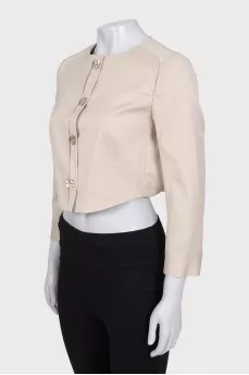 Beige cropped button-down jacket