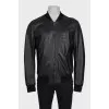 Men's black leather jacket with a zipper