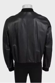 Men's black leather jacket with a zipper