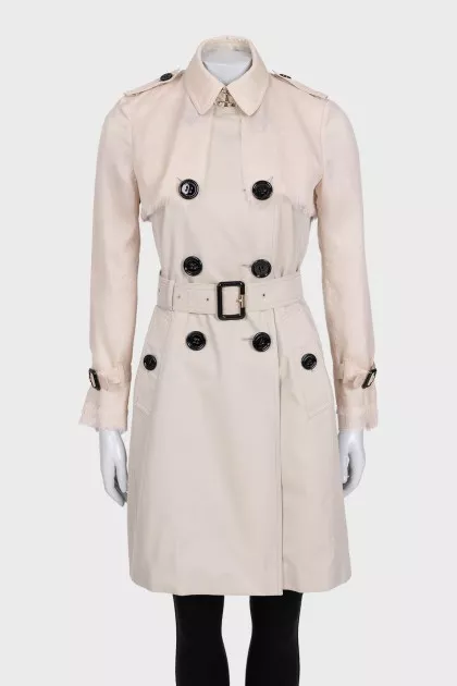 Beige trench coat with silk insert