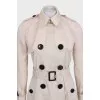 Beige trench coat with silk insert