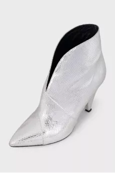 Silver leather ankle boots with heels
