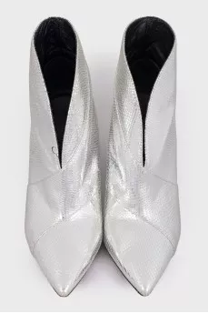 Silver leather ankle boots with heels